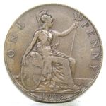 1908 One Penny Coin Edward VII British - Good Grade  #2
