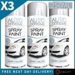 3 x WHITE GLOSS FINISH SPRAY PAINT 250ML AEROSOL FOR CAR METAL WOOD PLASTIC NEW