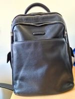 Piquadro Black Leather Daypack Backpack, Soft Modern Solid, Extra Compartments