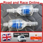 2 x Inline Motorcycle Fuel Filters For Use With 5-6mm ID Fuel Pipe Blue Filter