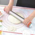 Stainless Steel Rolling Pin Dough Roller Baking Pastry Mat Silicone Kneading Mat