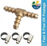 PLS Gas Pipe T Piece 3 Way Hose Connector Splitter 8mm Adaptor+Clips BBQ-6245200