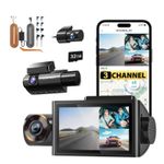 WOLFBOX 3 Channel Dash Cam UHD 4K WIFI GPS Front Rear Inside With Hardwire Kit