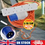 CAMPING TENT ELECTRIC MAINS HOOK UP EXTENSION CABLE LEAD 4WAY GANG SOCKET 5-15M