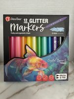 DecoTime 12 Twin Glitter Markers Set Brush & Fine Tips Multicolour