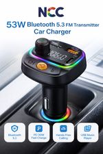 NCC 53W Bluetooth 5.3 Car Charger FM Transmitter RGB Light Bulk 2-Day Fast Shipp