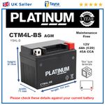 CTM4L-BS PLATINUM AGM Motorcycle Battery Replaces YB4L-B