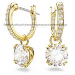 New Authentic Stilla drop earrings Round cut, White, Gold-tone plated 5638802