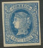 SPANISH WEST INDIES 1866 Queen Isabella II Year 1866, 10 C Blue Variety