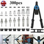 300PCS Rivet Nut Kit Riveter Gun Heavy Duty Riveting Rivets Nutsert Tool Rivnut