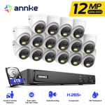 ANNKE 12MP Color CCTV Camera System 8 16CH H.265+ IP POE NVR Audio Mic 24/7 IP67