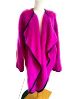 VTG 80s Shaggy Longhair Mohair Knit Coat Open Draped Waterfall Cocoon Pink M/L