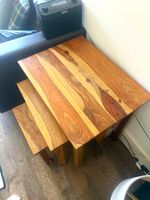 Set of 3 Wood Square Nesting Tables, Brown, 45 x 60 x 60 cm Used