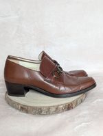 Vintage Saphire Brown Leather Block-Heel Loafers Made In Portugal Size 7/41 VGC