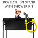 90L Dog Wash Bath with Drain Plug, Foldable Metal Stand & Multi Jet Sprayer Kit