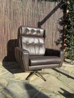Danish Mid Century Wingback Brown Leather swivel Chair