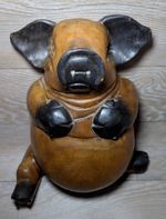 Carved Pig Wood  Animal 12 Inch Piggy Lying  Figurine Used Good See Pictures