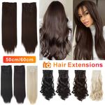 100% Real Natural Clip in Hair Extensions Full Head 6 PCS Set Long as Human UK