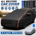 Waterproof 6 Layer Car Cover Heavy Duty Cotton Lined UV Protection - S M XL XXL