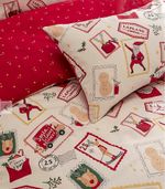 Santa Claus Postcard Print Christmas Bedding Set Double Red & White Bedroom
