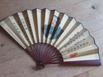 Vintage Oriental folding fan to hang on wall