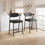 Counter Height Bar Stools Set of 2 with Arm with Back & Upholstered Seat Black