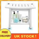 Corner Shower Stool HDPE Shower Bench Shower Chair Seat No-Slip w/ Storage Shelf