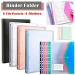 A4 Binder Folder with 6 Loose Leaf File Pockets and 4 Colored Divider Sheets Set