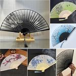 Chinese Style Folding Fan Bamboo Silk Hand Held Wedding Party Fan New UK