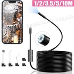 Borescope Endoscope Camera with Light, Drain Snake Camera with 8 LED 8mm IP68