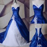 Vintage Wedding Dress Royal Blue Strapless Sweep Train Lace Beading Bridal Gown