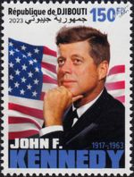 JFK - President JOHN F. KENNEDY & USA Flag Stamp (2023 Djibouti)