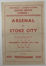 Arsenal v Stoke City 25th August 1948 Souvenir Programme