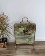 Antique Victorian Brass Surround Firescreen Mirror With Roses 62cmHx38cmw