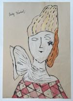 Andy Warhol (Handmade) Drawing On old Paper Signed & Stamped Mixed Media