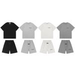 UK-ESSENTIALS Double - Line Flock-Letter Unisex Shorts Cotton Summer Set T-shirt