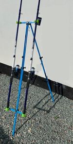 SEA FISHING TRIPOD BEACH ROD STAND FOR SEA FISHING RODS REELS BLUE ASL LUMI CUPS
