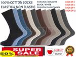 MENS SOCKS 100% Cotton Elastic, Non Elastic Size 6-11 Soft Top Diabetic 3,6,9,12