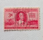 US Postage Stamp Scott 973 3c Volunteer Firemen 300th Anniversary Red Used