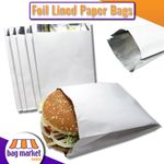 Foil Lined White Paper Bags, 8", 12", 14", Chicken BBQ Naan Takeaway Hot Food