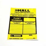 Hand Pallet Truck Service History Sticker