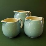 Susie Cooper Jugs, Set of 3 Turquoise Crescent, 1950s Crown Works, Burslem