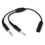 Helicopter Aviation Headphone Cable Adapter 7.1mm To GA Dual Plug 40cm Black