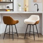 2x Swivel Bar Stools Boucle Sherpa Fabric Kitchen Island Breakfast Bar Chairs