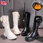 KIDS OVER THE KNEE BOOTS GIRLS CHILDREN WINTER BOW FLAT SCHOOL BLACK WARM BOOTS