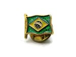 Brazil Flag Lapel Pin Gold Tone Metal Enamel Waving Brazilian National Emblem