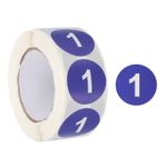 Number 1 Stickers 1" Round Coded Self-Adhesive Labels Dark Blue 500Pcs/Roll