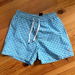 Polo Ralph Lauren Blue/White Check Swim Shorts S Drawstring Mesh Lined