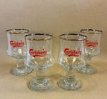 4 x Vintage 1980s Carlsberg Gold Rim Tulip Beer Glasses Superb Condition