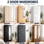 2 Door Fully Assembled Wooden Wardrobe With Drawers & Mirror Cabinet Storage Set